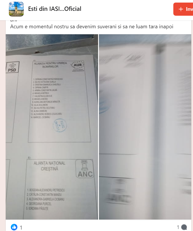 Fotografiere buletin de vot Alegeri prezidențiale și parlamentare 2024